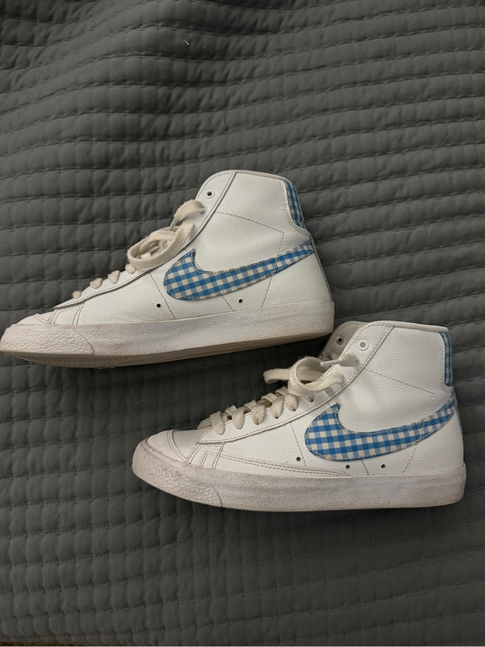 Nike Blazers with Blue Gingham Swoosh